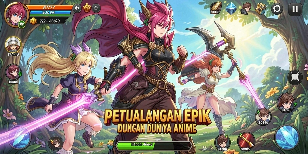 Tangkapan layar gameplay AT777 menampilkan aksi seru dalam dunia anime.