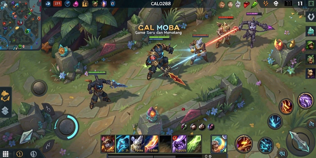Tangkapan layar menampilkan aksi seru dalam permainan MOBA.