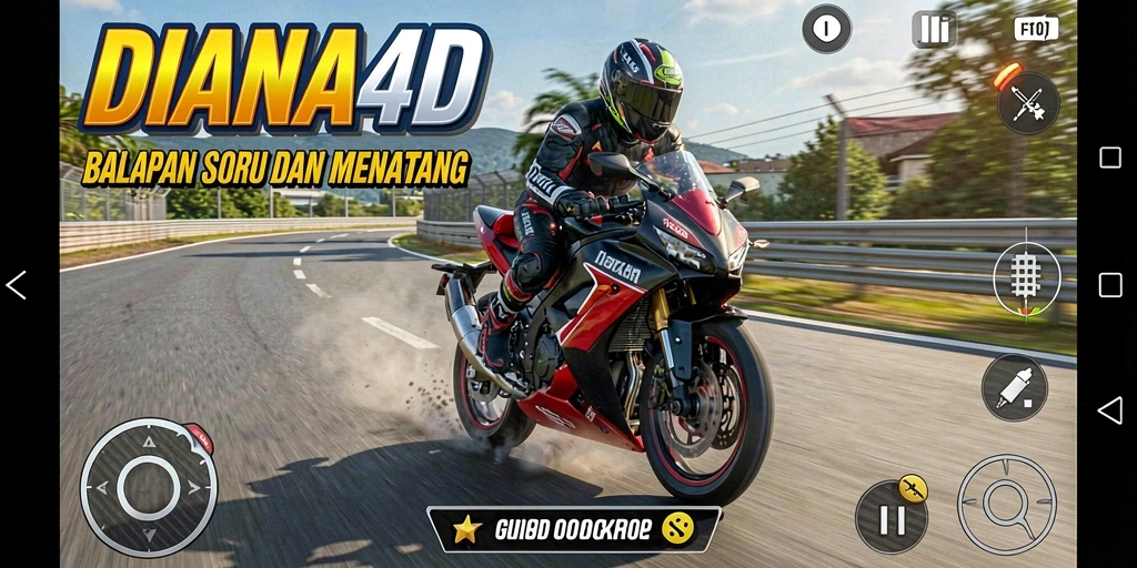 Tampilan gameplay seru DIANA4D dengan motor balap menantang.