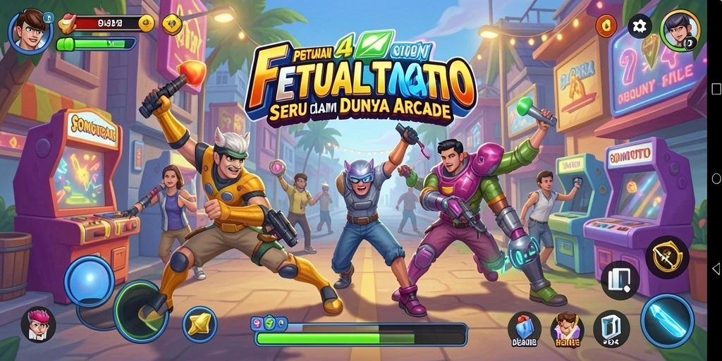 Screenshot FOMOTOTO menampilkan pemain mengatasi rintangan dalam game arcade.
