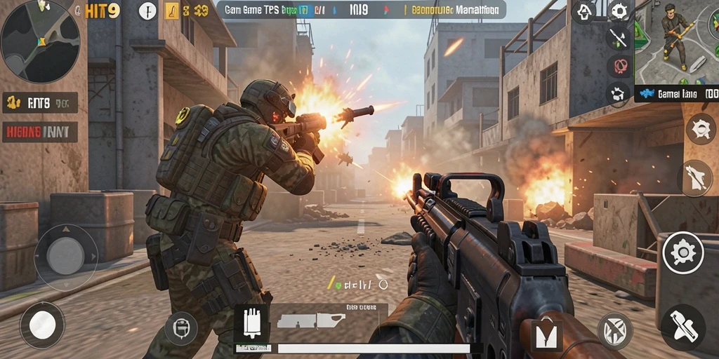 Tangkapan layar menampilkan aksi seru dalam gameplay TPS.