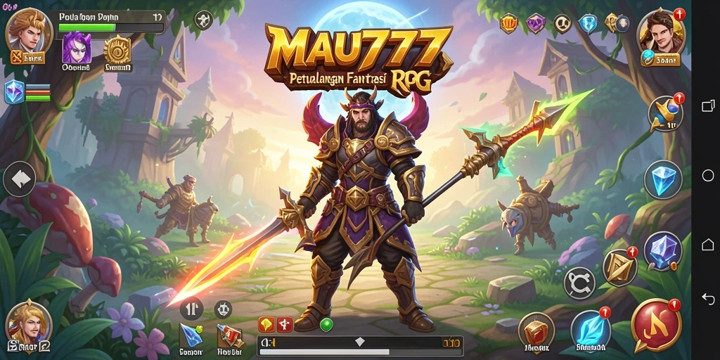 Screenshot menampilkan karakter utama beraksi dalam pertarungan epik RPG.