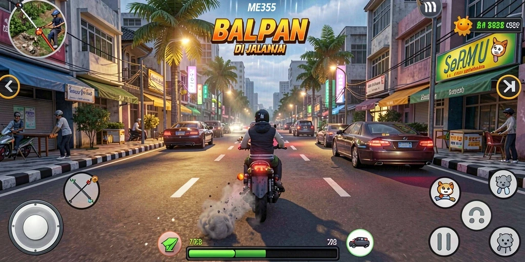 Gameplay seru dan mendebarkan di ME355 saat berlomba di lintasan balap.