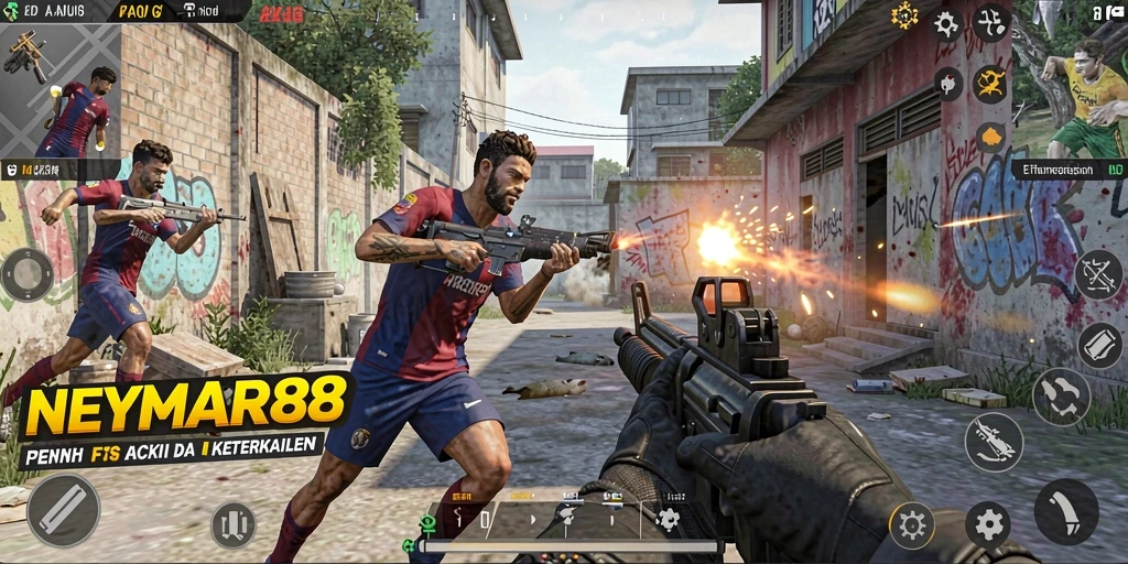 Screenshot gameplay NEYMAR88 yang mendebarkan dalam mode FPS.