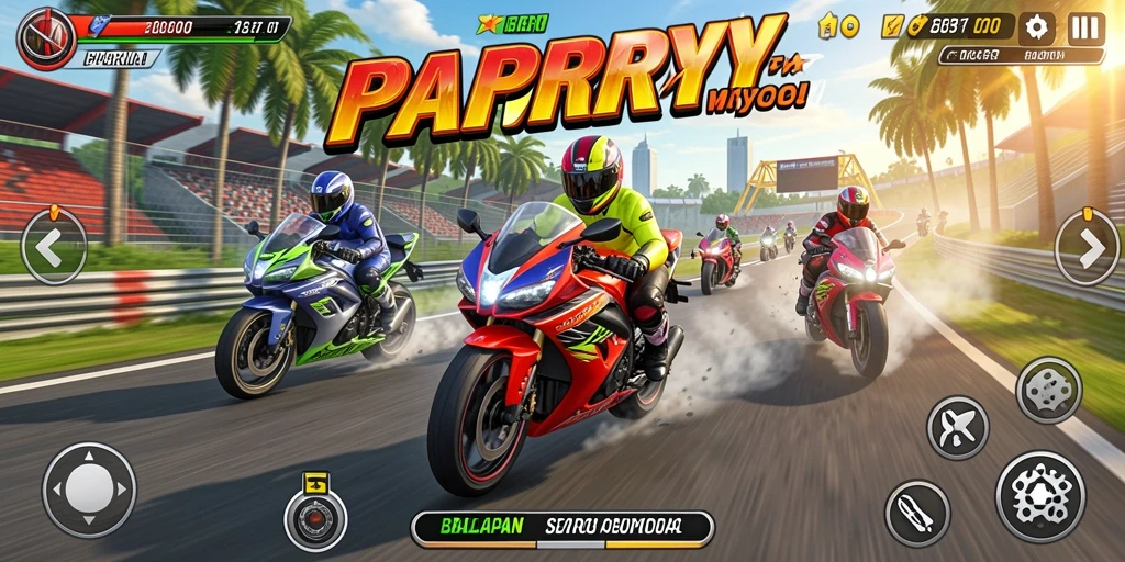 Screenshot PPRRYY menampilkan aksi balapan motor yang mendebarkan.