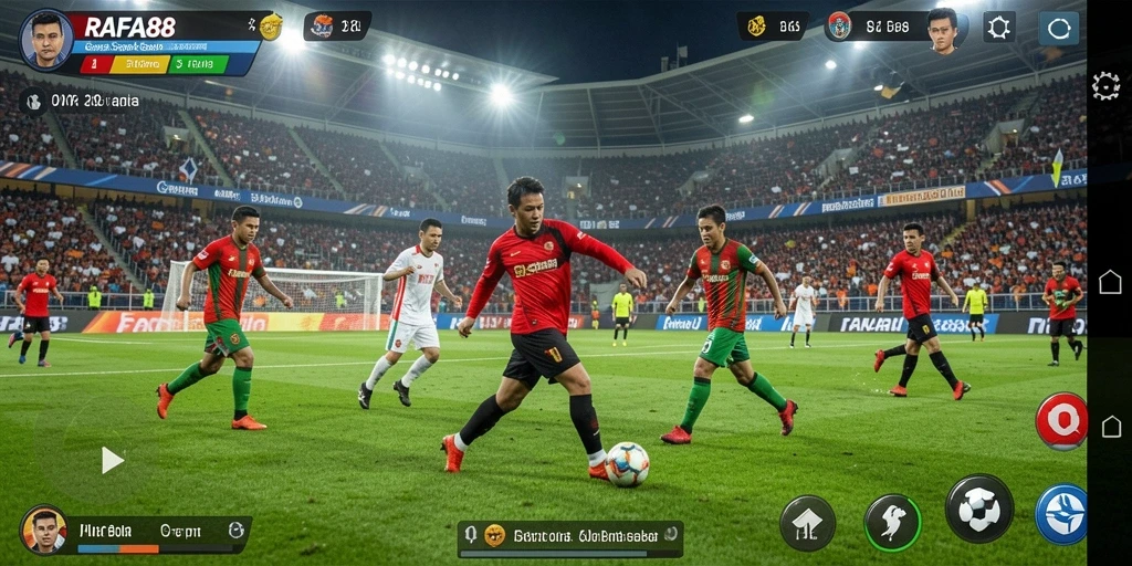 Tampilan gameplay menarik dari RAFA88 yang menunjukkan aksi di lapangan sepak bola.