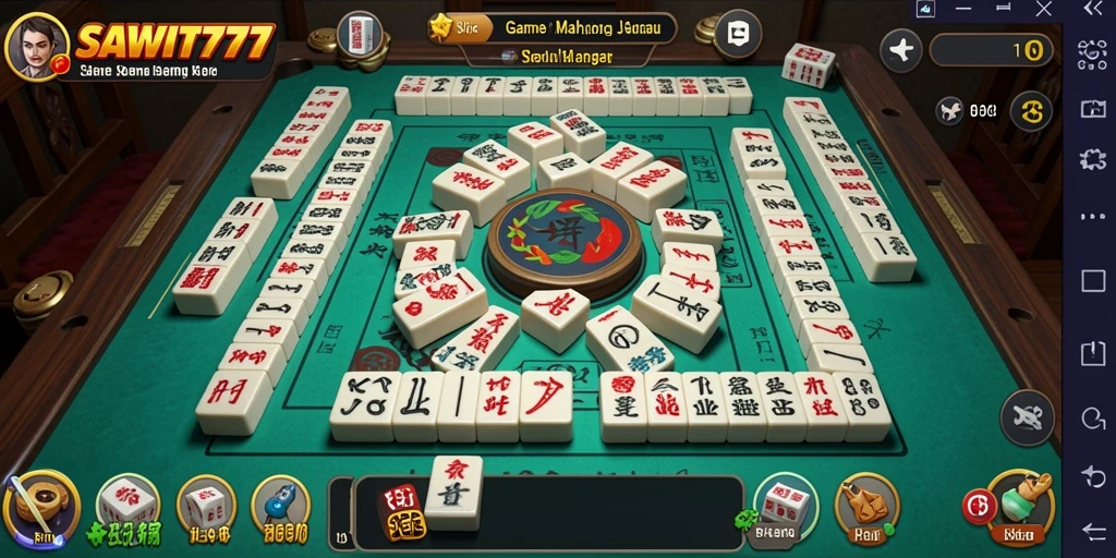 Tampilan gameplay Mahjong yang menarik di SAWIT777 dengan ubin berwarna-warni.