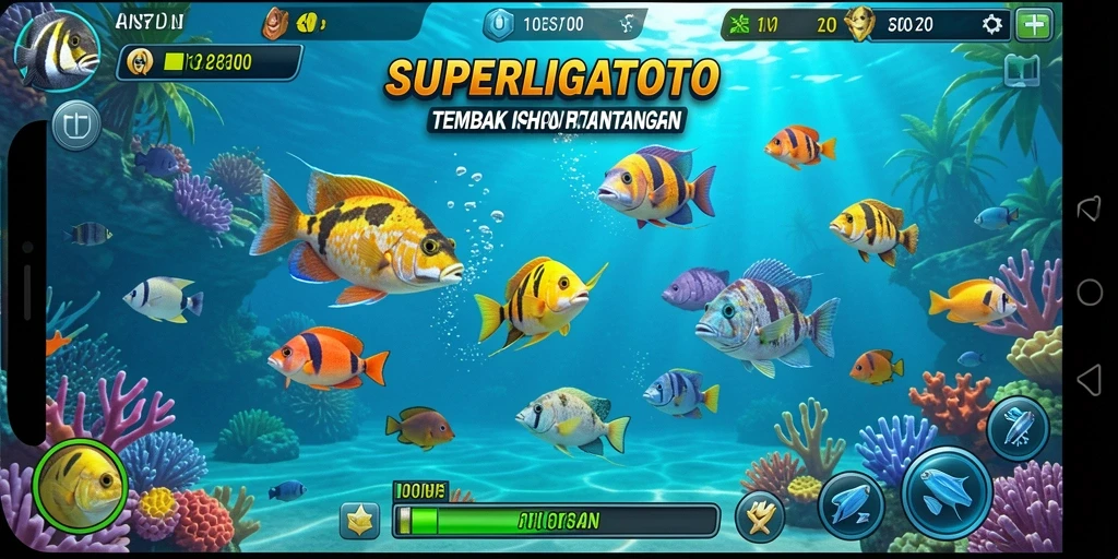 Gameplay menarik SUPERLIGATOTO dengan grafis ikan yang menawan.